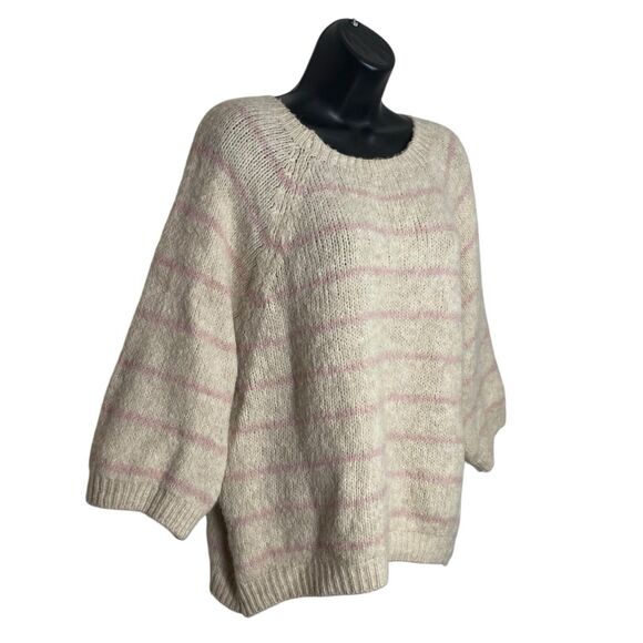 Nina Kendosa Paris Sweater Womens OS 3/4 Sleeve Wool Blend Preppy Boxy Striped - Picture 5 of 9